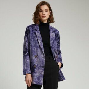 Amadi Purple Tie-Dye Double Breasted Light Jacket Blazer Size M